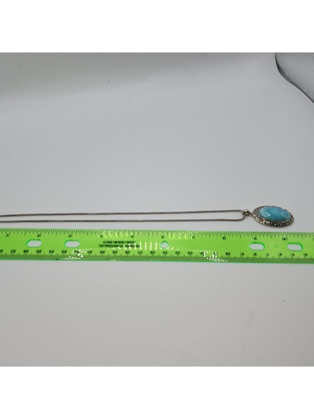 Sterling Silver Necklace With Larimar Q8" Long And Pendant Measures 1.71" - Picture 5 of 5